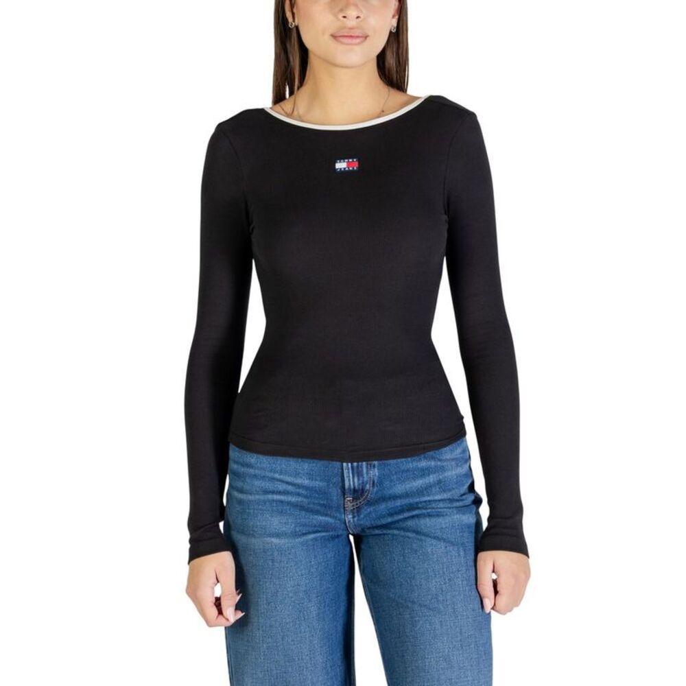 Tommy Hilfiger Jeans Black Recycled Cotton Long Sleeve Women's T-Shirt